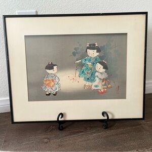 1950 Hitoshi Kiyohara Signed Wood Block Print Japanese Art 15/19 Inches Framed